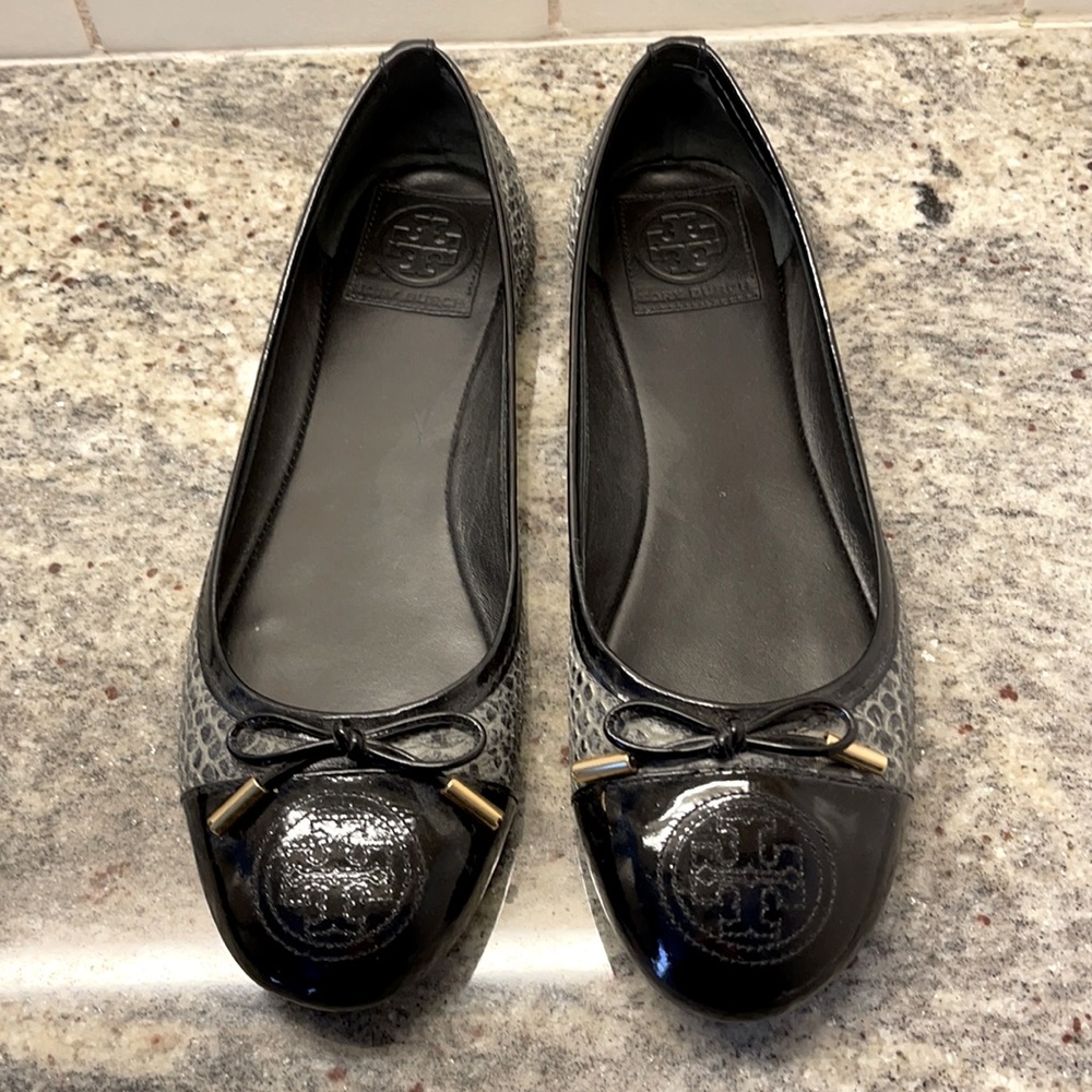 Tory Burch Snake Skin Cap Toe Ballet Flats